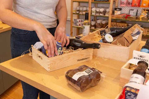 A hand made hamper filled with artisan products 
