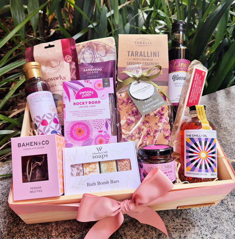 Beautiful Pink Gift Hamper Gift Shop Brisbane Perfect Mix Of Savoury And Sweet Food Gifts Self Care Sa