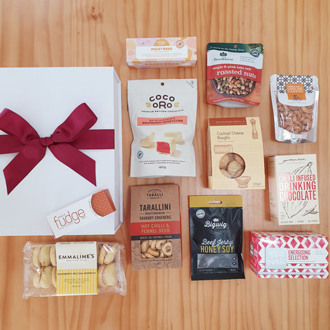 Brisbane Gifting Gourmet Hampers Office Gifting Local Coco Oro Gourmet Merchant Brookfarm Taralli Emmalines Big Wig Tea Tonic House of fudge Pebbly Path Mother megs grounded pleasure Gluten Free Vegan Gifting 