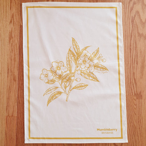 Brisbane Gifting Australian Made Australia Grown Cotton Tea Towels Bush Tucker Native Edible Plants Australian Natives Quality Gifting Hamper Delivery Brisbane Tourist Gifts Lemon Myrtle 