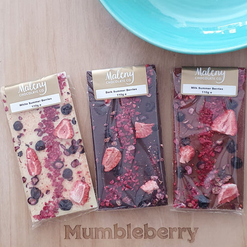 Maleny Chocolate Brisbane Ethical Cocoa Milk Chocolate Dark Chocolate White Chocolate Summer Berries  Brisbane Gifting Bespoke Hampers 