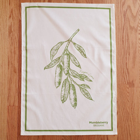 Brisbane Gifting Australian Made Australia Grown Cotton Tea Towels Bush Tucker Native Edible Plants Australian Natives Quality Gifting Hamper Delivery Brisbane Tourist Gifts Finger Lime 
