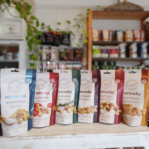 Snacks Australia Macadamias Chilli Roast Rosemary Garlic Mixed Nuts Manuka Honey Gourmet Boutique Independent Brisbane Food Foodie 