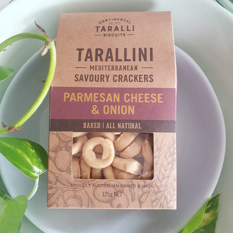 Tarrallini Parmesan Cheese and Onion Vegan Snacks Brisbane All Natural Charcuterie Australian Owned