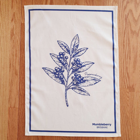 Brisbane Gifting Australian Made Australia Grown Cotton Tea Towels Bush Tucker Native Edible Plants Australian Natives Quality Gifting Hamper Delivery Brisbane Tourist Gifts Pepperberry 