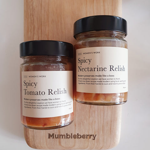 Womens Work Honouring Women Brisbane Women Hand Made Relishes Australian Made Australian Owned Business Spicy Nectarine Relish Spicy Tomato Relish