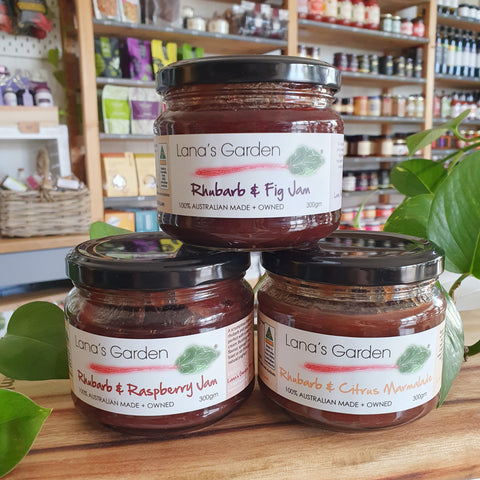Lanas Garden Brisbane Stockist Vegan Jams Rhubarb Fig Raspberry Marmalade Jams gluten free jams Brisbane